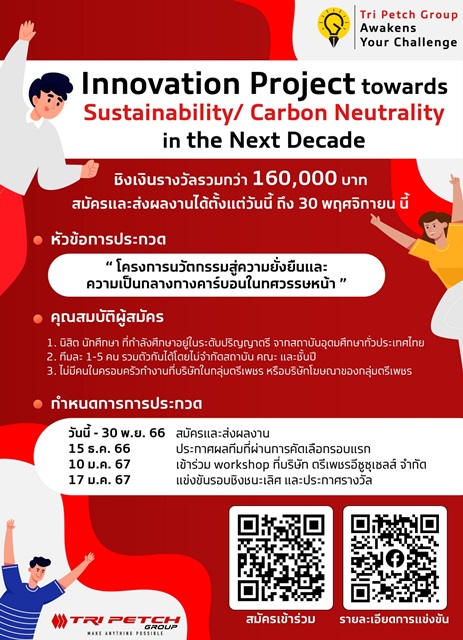 “กลุ่มตรีเพชร” เฟ้นหาสุดยอดไอเดียประกวดแผนกลยุทธ์ทางธุรกิจ นวัตกรรมสู่ความยั่งยืนในโครงการ “Tri Petch Group Awakens Your Challenge 2023” ปีที่ 2